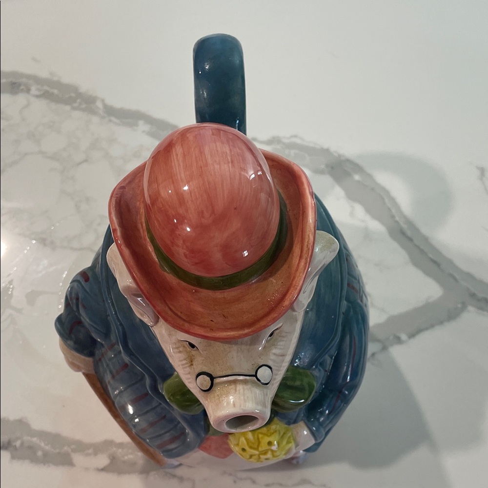 1987 Fitz and Floyd Ceramic Gentlemen Grandpa Pig Teapot - Picture 9 of 9